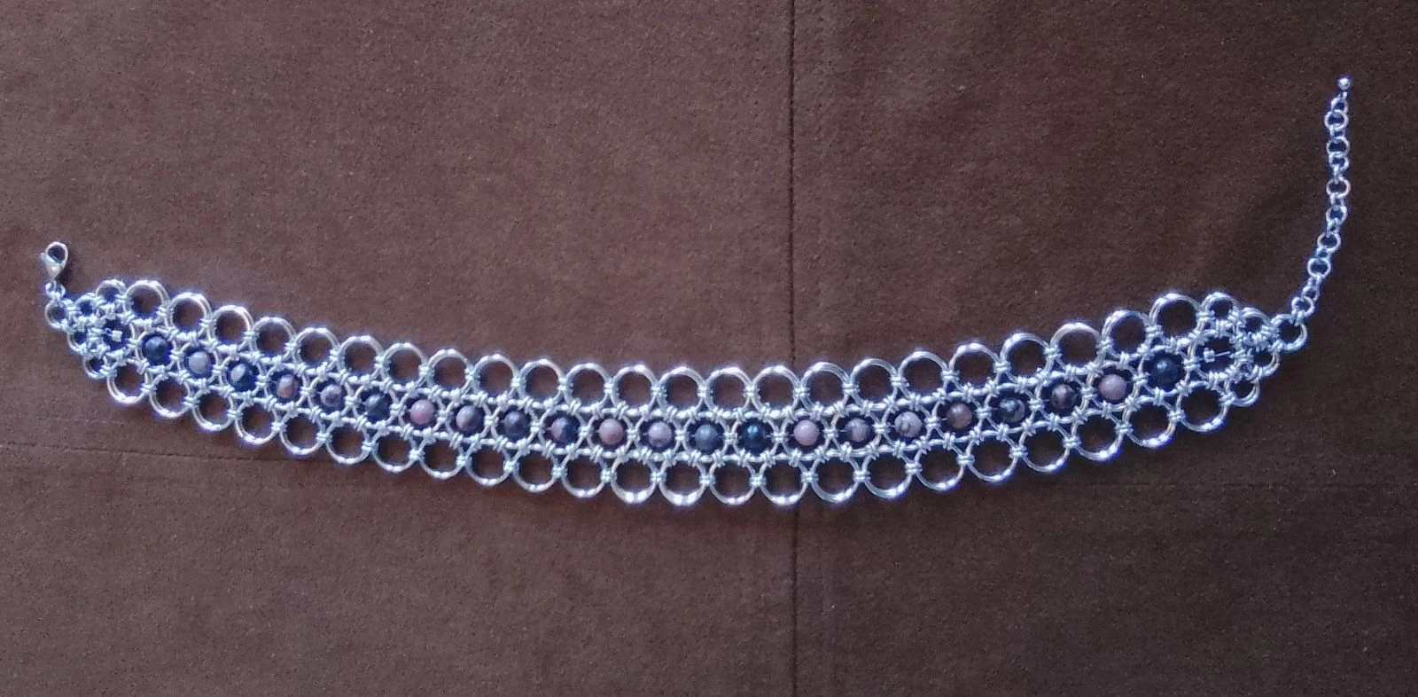 Japanese chainmail choker necklace with natural stones – photo 4